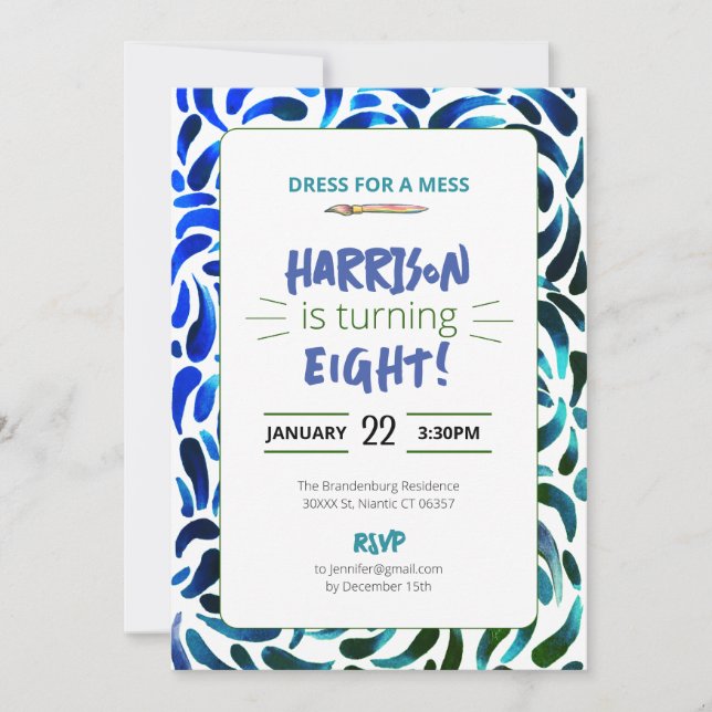 Invitación Paint Arcoiris Paint Birday Party Boy (Anverso)