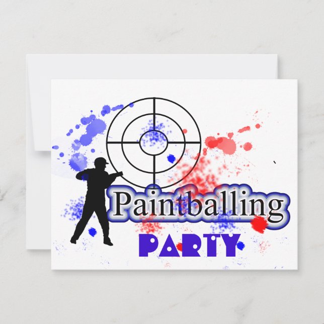 Invitación Paint Balling Fiesta Paint Red and Blue Paint Spla (Anverso)