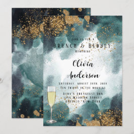Invitación Paint Blue Green Gold Agun Brunch and Bubbly