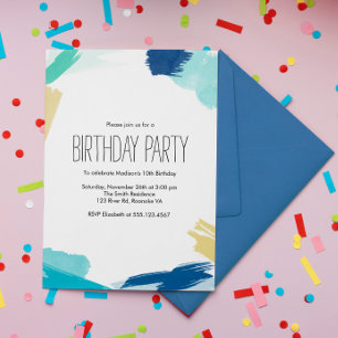 Invitación Paint de color de agua provoca fiesta de cumpleaño