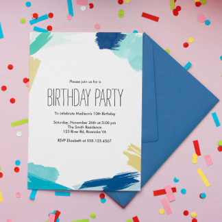Invitación Paint de color de agua provoca fiesta de cumpleaño
