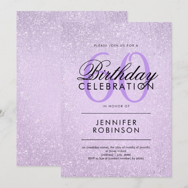 Invitación Paint de cualquier Purpurina morado de cumpleaños  (Anverso / Reverso)