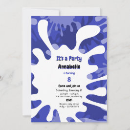 Invitación Paint Drops It's A Fiesta Blue Art Party (La pintu