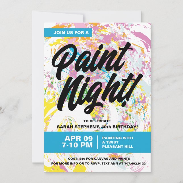 Invitación Paint Night Birday Party (Anverso)