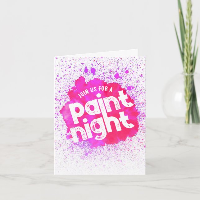 Invitación Paint Night Birthday Invite doblada - Rosa (Anverso)