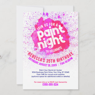 Invitación Paint Night Birthday Invite - Hot Pink