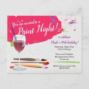 Invitación Paint Night, Paint and Sip Wine Glass Canvas Fiest