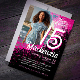 Invitación Paint Paint Splatter Photo 15th Birthday Invitatio