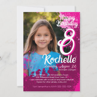 Invitación Paint Paint Splatter Photo 8Birthday Invite