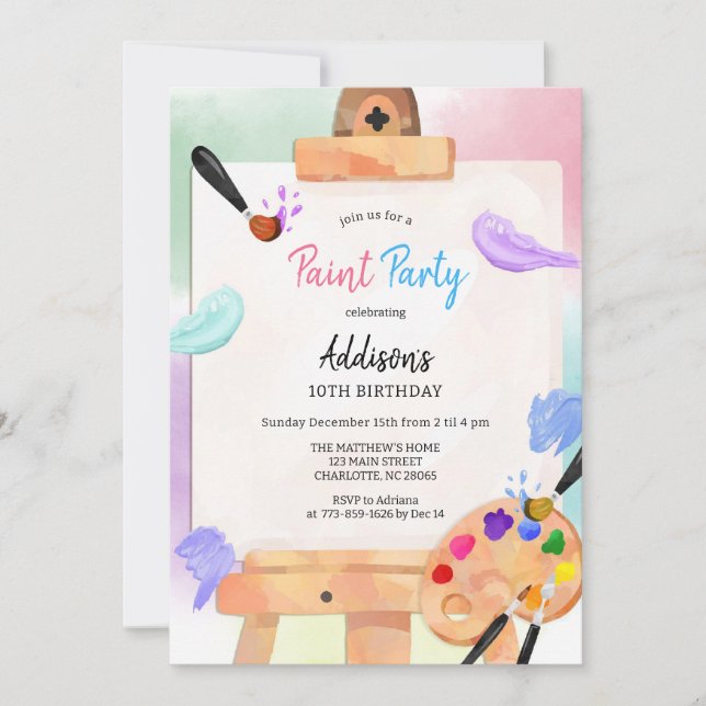Invitación Paint Party Art Birthday Invitation (Anverso)