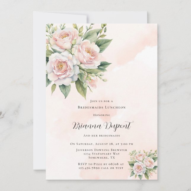 Invitación Paint Perfectamente Peony Bridesmaids Luncheon (Anverso)