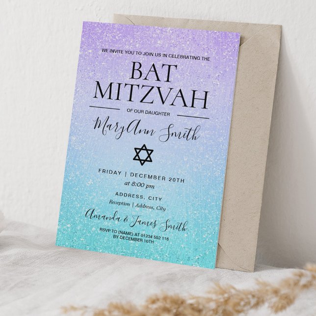 Invitación Paint Purpurina Faux de Purple & Turquoise Bat Mit (Subido por el creador)