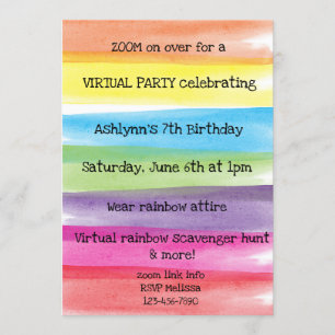 Invitación Paint Rainbow Virtual Birday