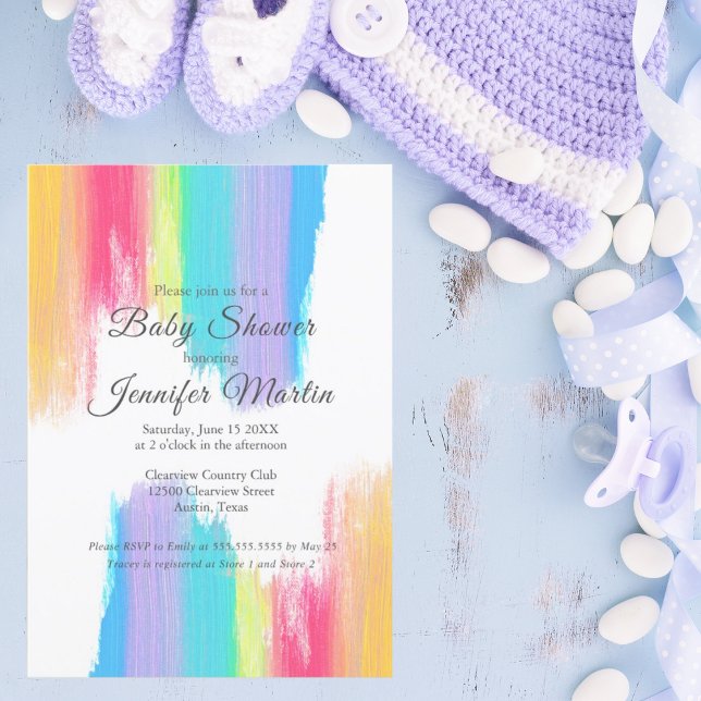 Invitación Paint Rainbow Watercolor Paint Strokes Baby Shower (Subido por el creador)