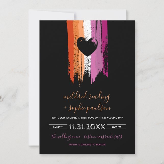 Invitación Paint sorprende a la bandera lesbiana y a la Boda  (Anverso)