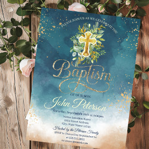 Invitación Paint Splash Floral Cross Baptism