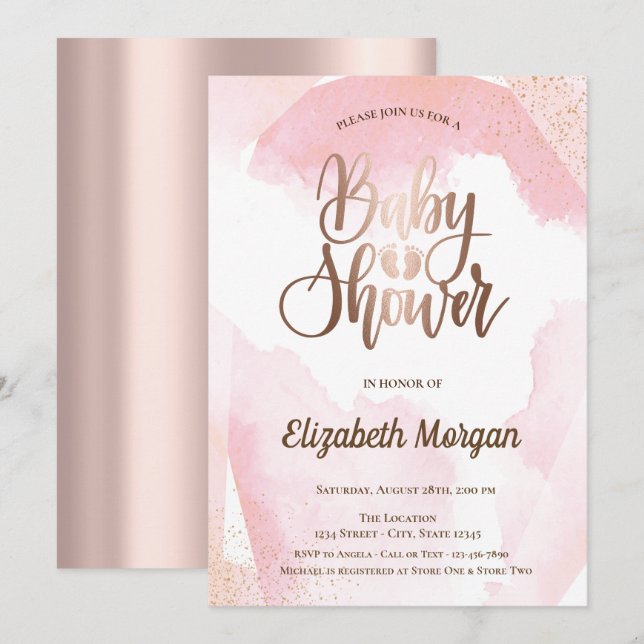 Invitación Paint Splash Rosa Gold Baby Shower (Anverso / Reverso)
