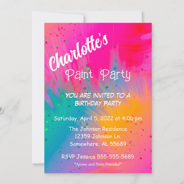 Invitación Paint Splatter Birthday Party (Anverso)