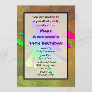 Invitación Paint Splatter Paintball Cumpleaños