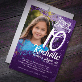 Invitación Paint Splatter Photo 10th Birthday Invite