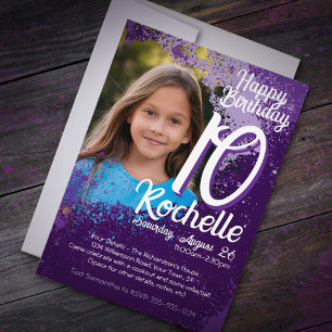Invitación Paint Splatter Photo 10th Birthday Invite