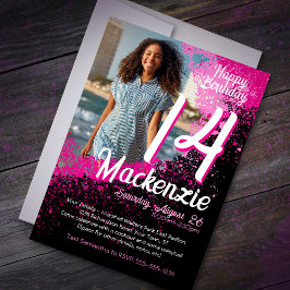 Invitación Paint Splatter Photo 14th Birthday Invitation