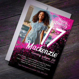 Invitación Paint Splatter Photo 17th Birthday Invitation