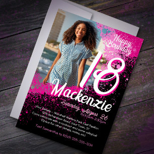 Invitación Paint Splatter Photo 18th Birthday Invitation