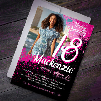 Invitación Paint Splatter Photo 18th Birthday Invitation
