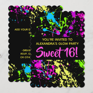 Invitación Paint Splatter Sweet 16 Fiesta de cumpleaños