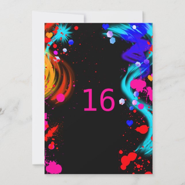 Invitación Paint Splatter Sweet Dieciséis o Bat Mitzvah Invit (Anverso)