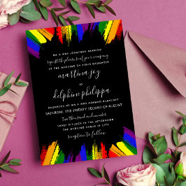 Invitación Paint Strokes Bandera del Orgullo Boda formal LGBT