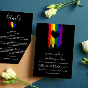 Invitación Paint Strokes Bandera del Orgullo y Corazón Negro