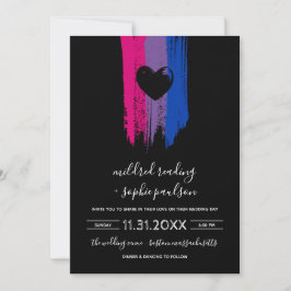 Invitación Paint Strokes Bisexual Flag y Black Heart Boda