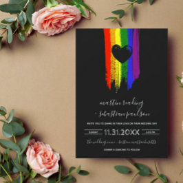 Invitación Paint Strokes Pride Flag y Black Heart Boda