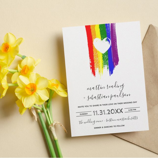 Invitación Paint Strokes Pride Flag y White Heart Boda (Subido por el creador)