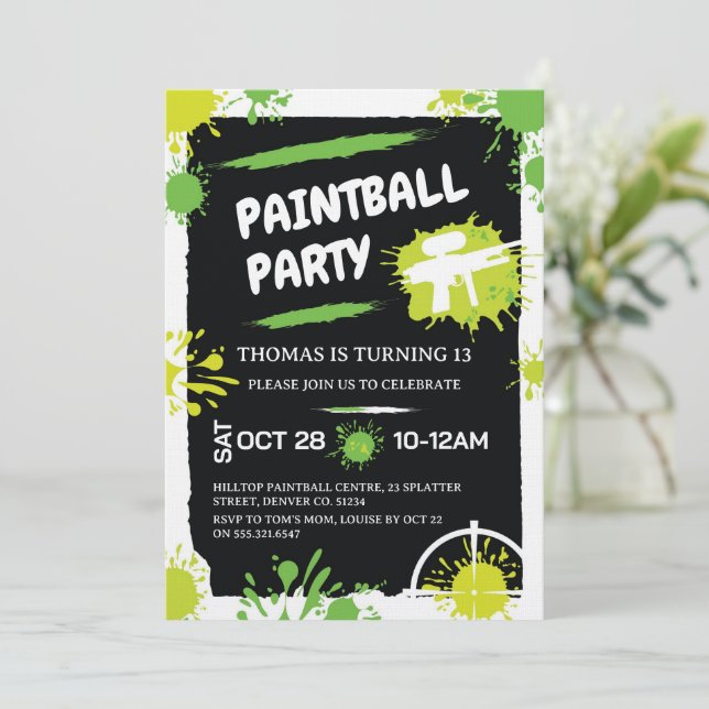 Invitación Paintball Birthday Party (Anverso de pie)