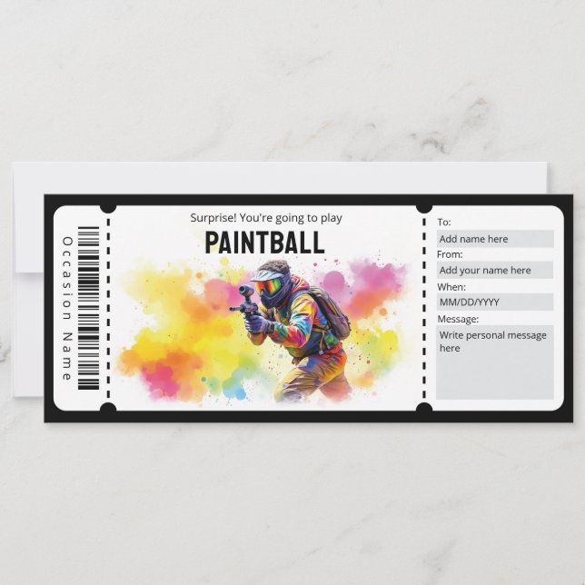 Invitación Paintball Ticket (Anverso)