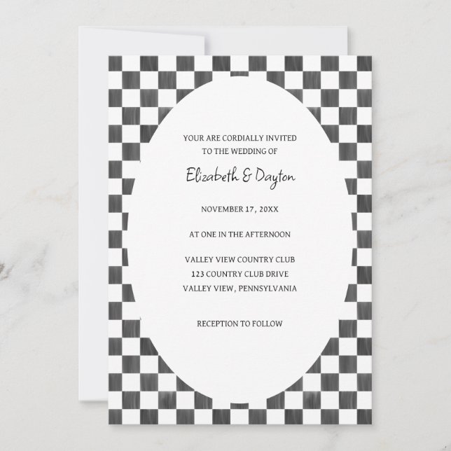 Invitación Painted Black and White Check Pattern Wedding (Anverso)