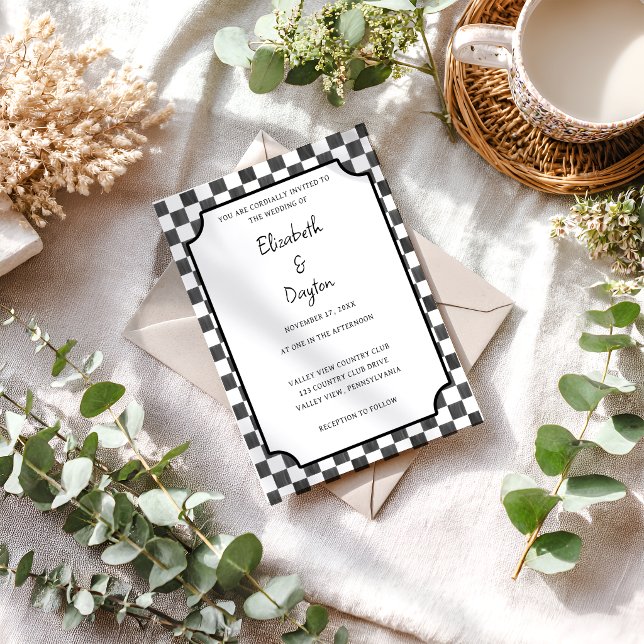 Invitación Painted Black Checkerboard Pattern Wedding (Subido por el creador)