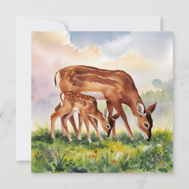 Invitación Painted Deer Mom and Baby (Anverso)