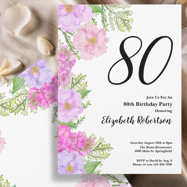 Invitación Painted Flowers and Ferns 80th Birthday Invitation (Subido por el creador)