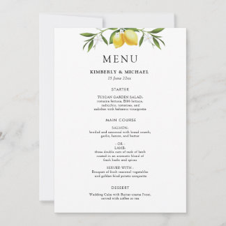 Invitación Painted lemons greenery foliage wedding menu