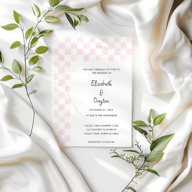Invitación Painted Pink Checkerboard Pattern Wedding (Subido por el creador)
