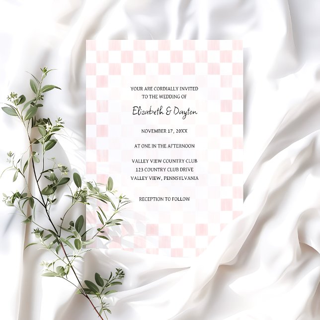 Invitación Painted Pink Checkerboard Pattern Wedding (Subido por el creador)