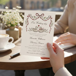 Invitación Paired for Life Swans Hand Drawn Wedding Website