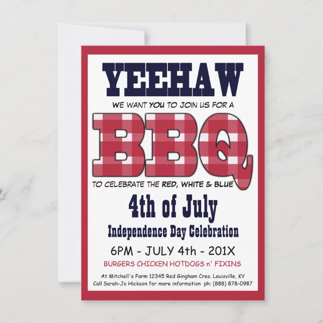 Invitación País 4 de julio Picnic BBBQ (Anverso)