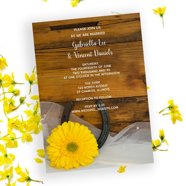 Invitación País amarillo margarita y herradura Boda occidenta (Subido por el creador)