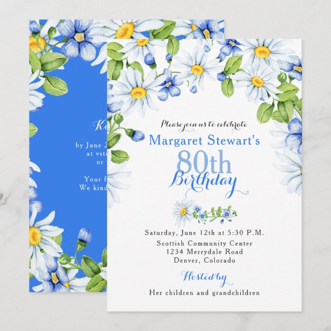 Invitación País blanco azul Invitado por 80 cumpleaños (Anverso / Reverso)