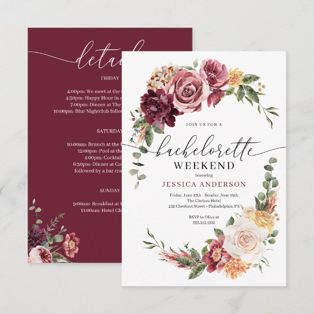 Invitación País Boho Partido de la Bachelorette Rustica Itine (Anverso / Reverso)